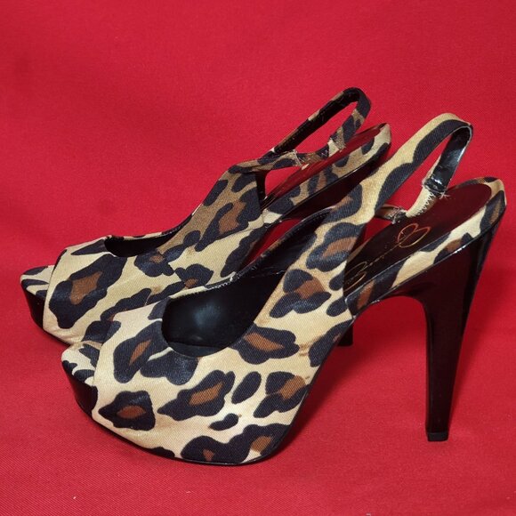 Jessica Simpson Leopard Print Peep Toe High Heel Shoes Size 71/2 B - Picture 12 of 12